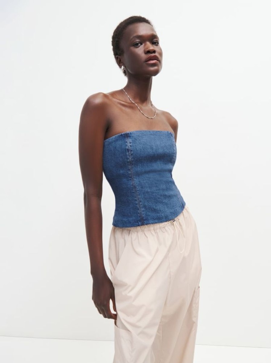 Reformation Colleena Strapless Denim Top Clearance