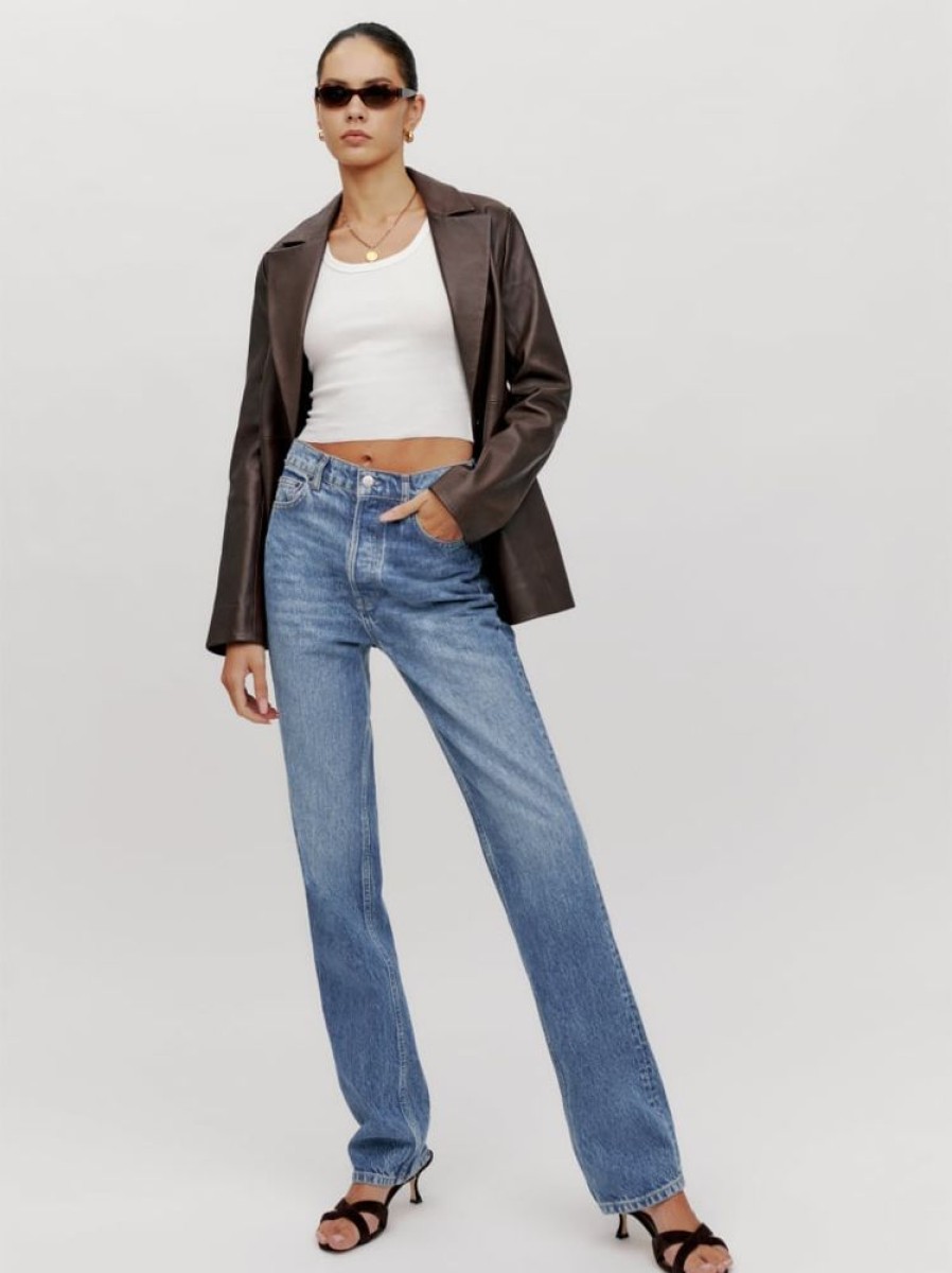 Reformation Cynthia High Rise Straight Long Jeans Hot