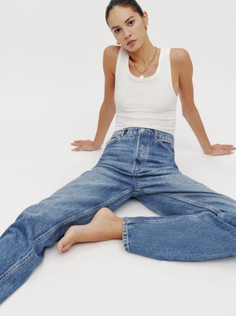 Reformation Cynthia High Rise Straight Long Jeans Hot