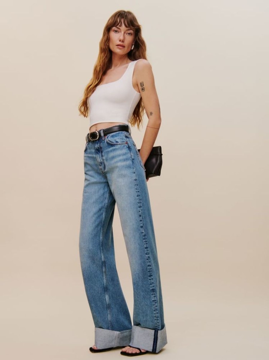 Reformation Cary Cuffed High Rise Slouchy Wide Leg Jeans Hot