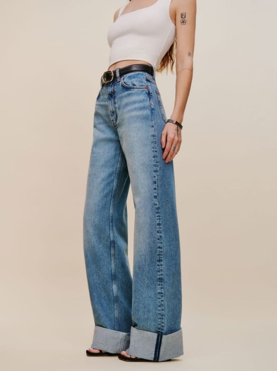 Reformation Cary Cuffed High Rise Slouchy Wide Leg Jeans Hot