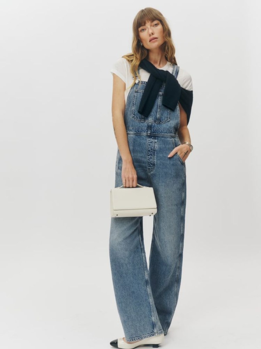 Reformation River Relaxed Denim Overalls New