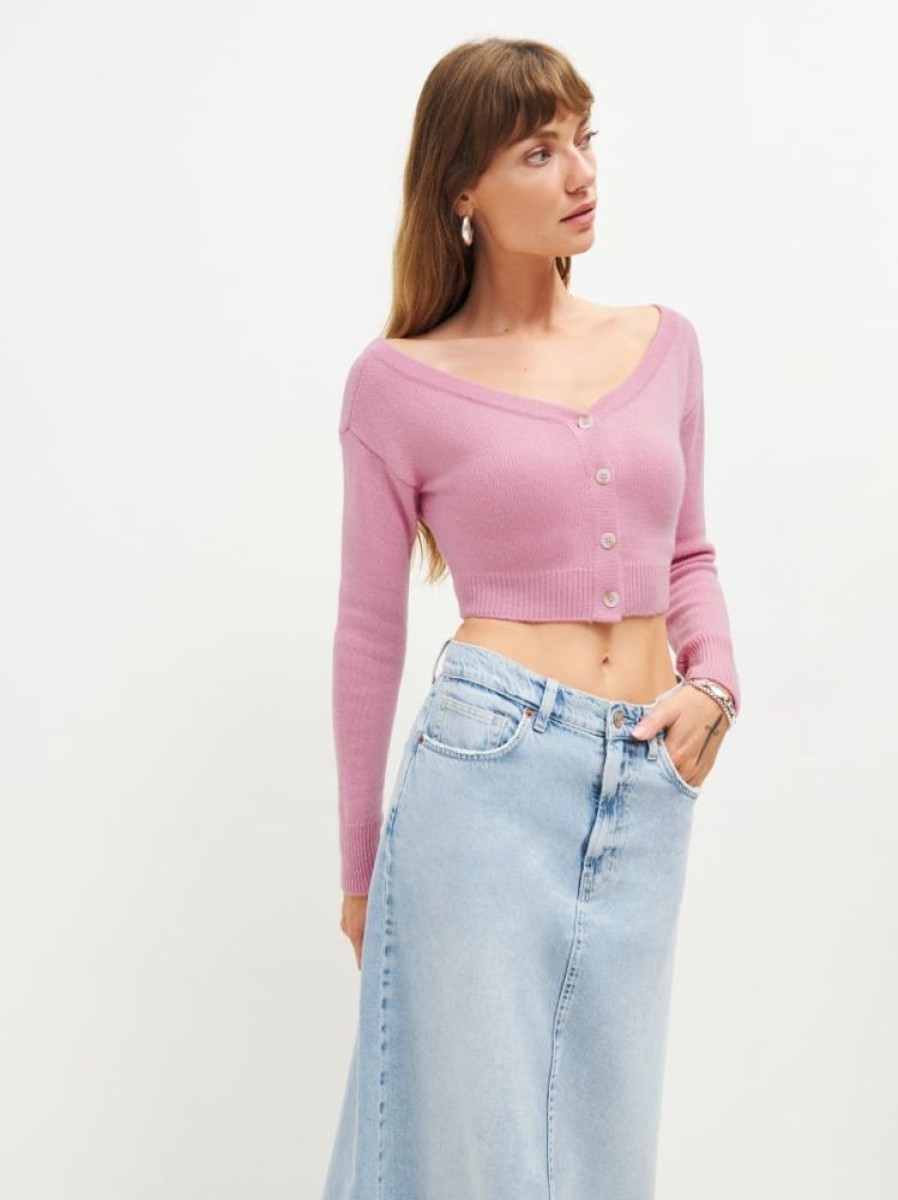 Reformation Millie Cashmere Off The Shoulder Cardigan Clearance