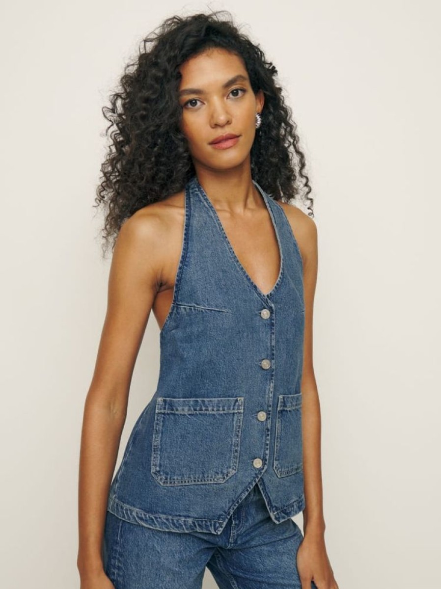 Reformation Brittany Denim Halter Top Best