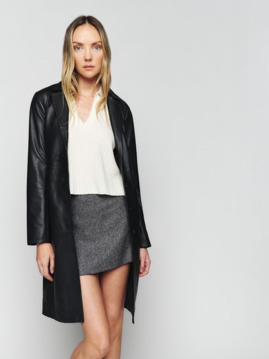 Reformation Veda Crosby 90S Longline Leather Blazer New