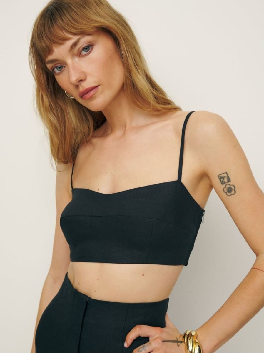 Reformation Amery Linen Cropped Top Clearance