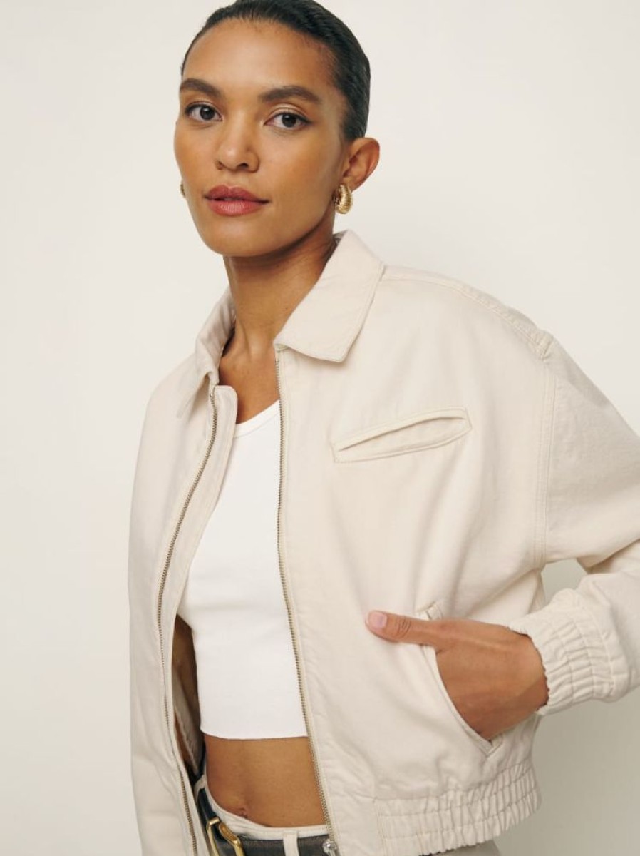 Reformation Kinsley Denim Cropped Bomber Jacket Clearance