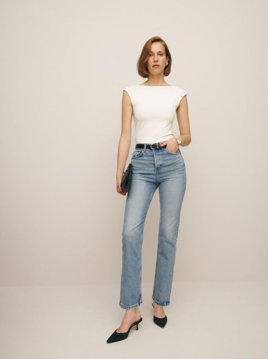 Reformation Cynthia Stretch High Rise Straight Jeans Clearance