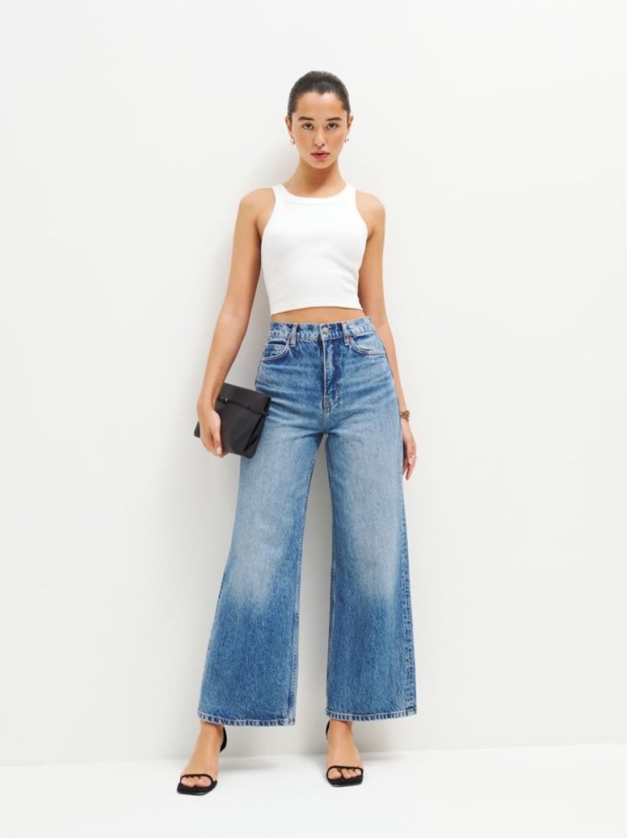 Reformation Cary High Rise Slouchy Wide Leg Cropped Jeans New