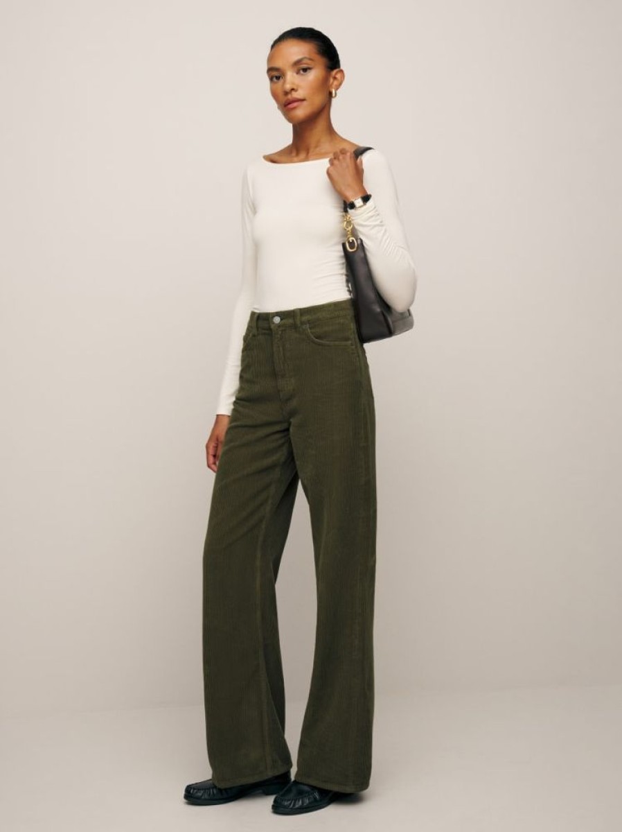 Reformation Cary High Rise Slouchy Wide Leg Corduroy Pants Hot