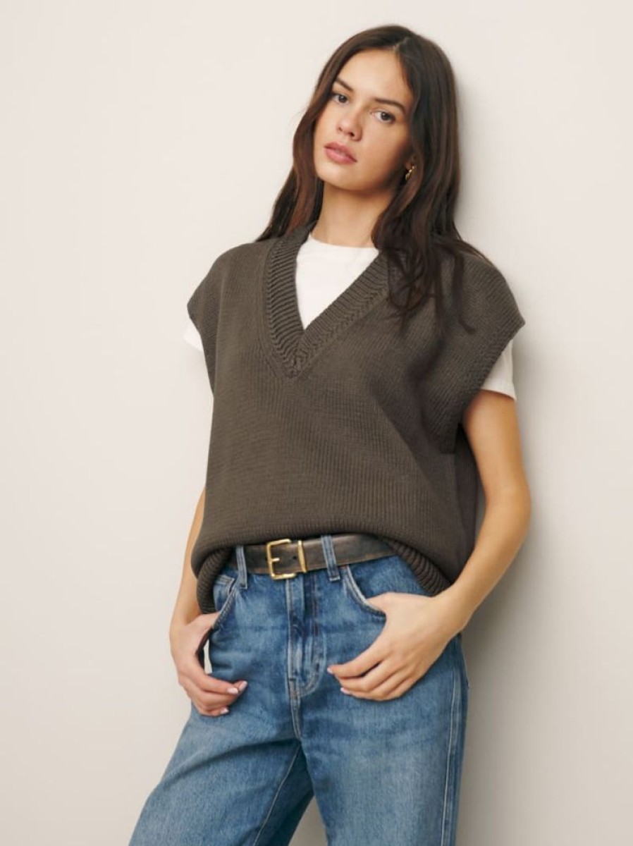 Reformation Marnie Oversized Cotton Sweater Vest Clearance